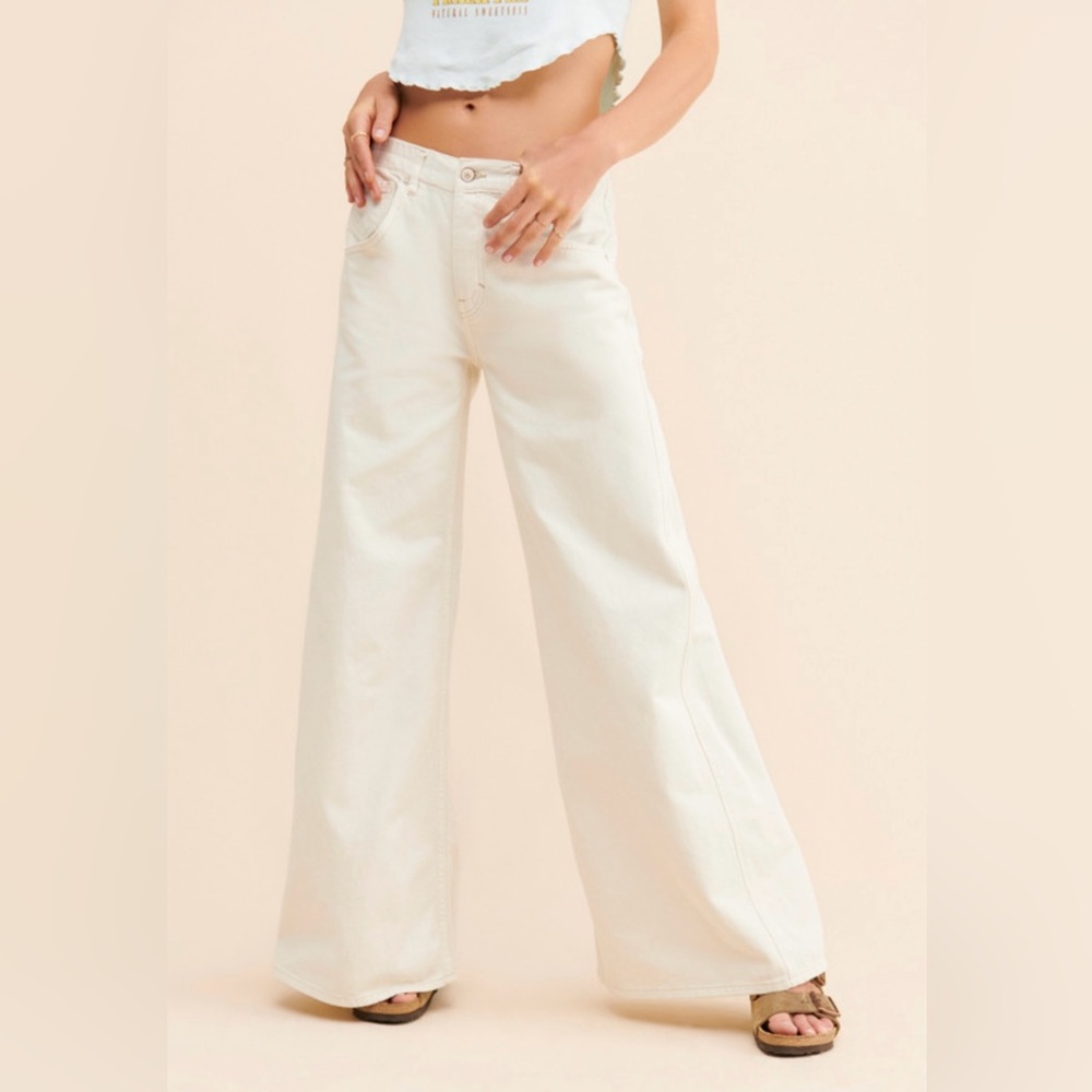 Free People Love fool Cream Flare Wide-Leg Jeans sz 27, - Picture 4 of 10